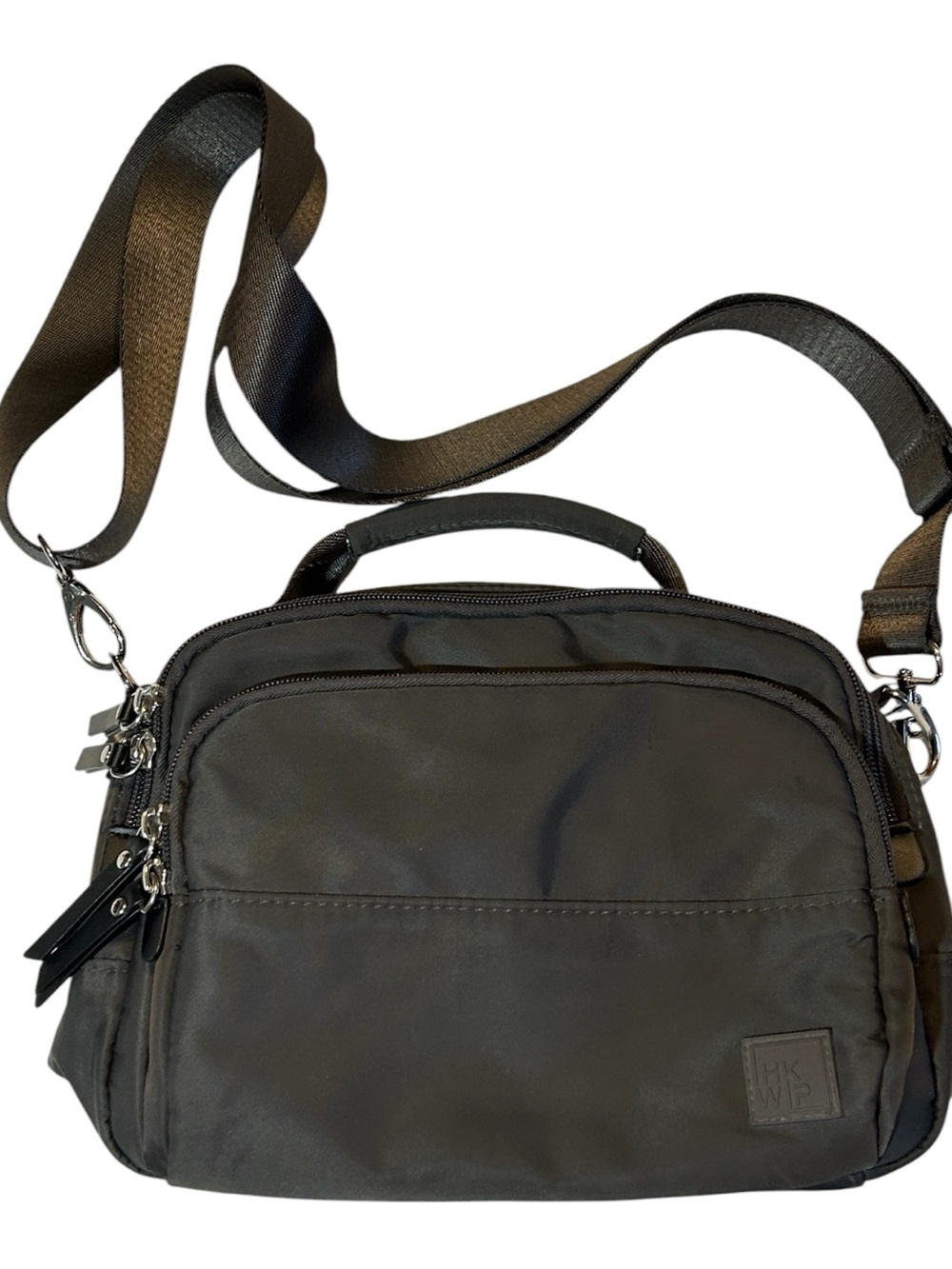 IHKWIP Grey Nylon Crossbody Bag with Multiple Compartments